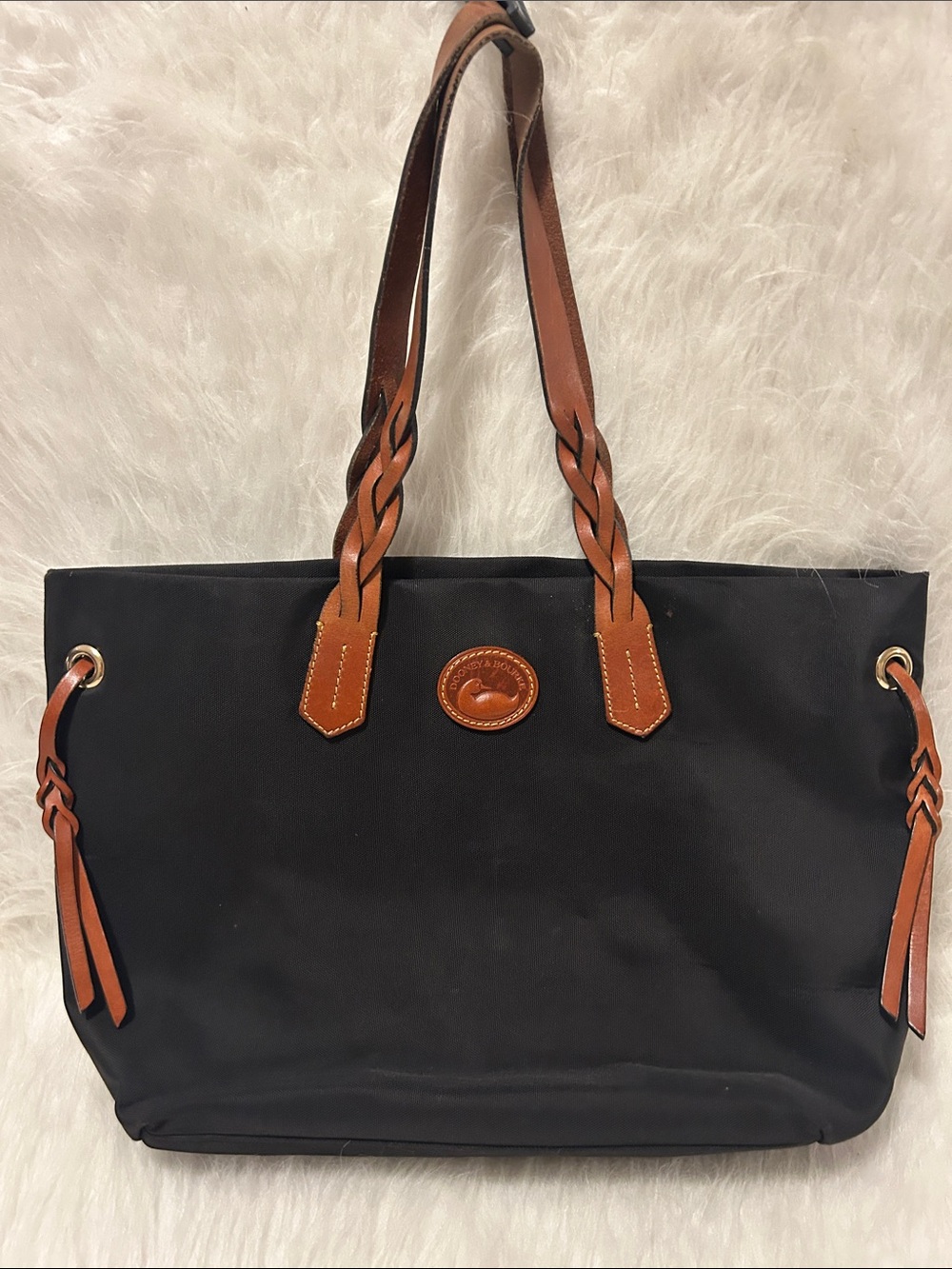 Dooney & Bourke Black Tote with Brown Leather Braided Handles